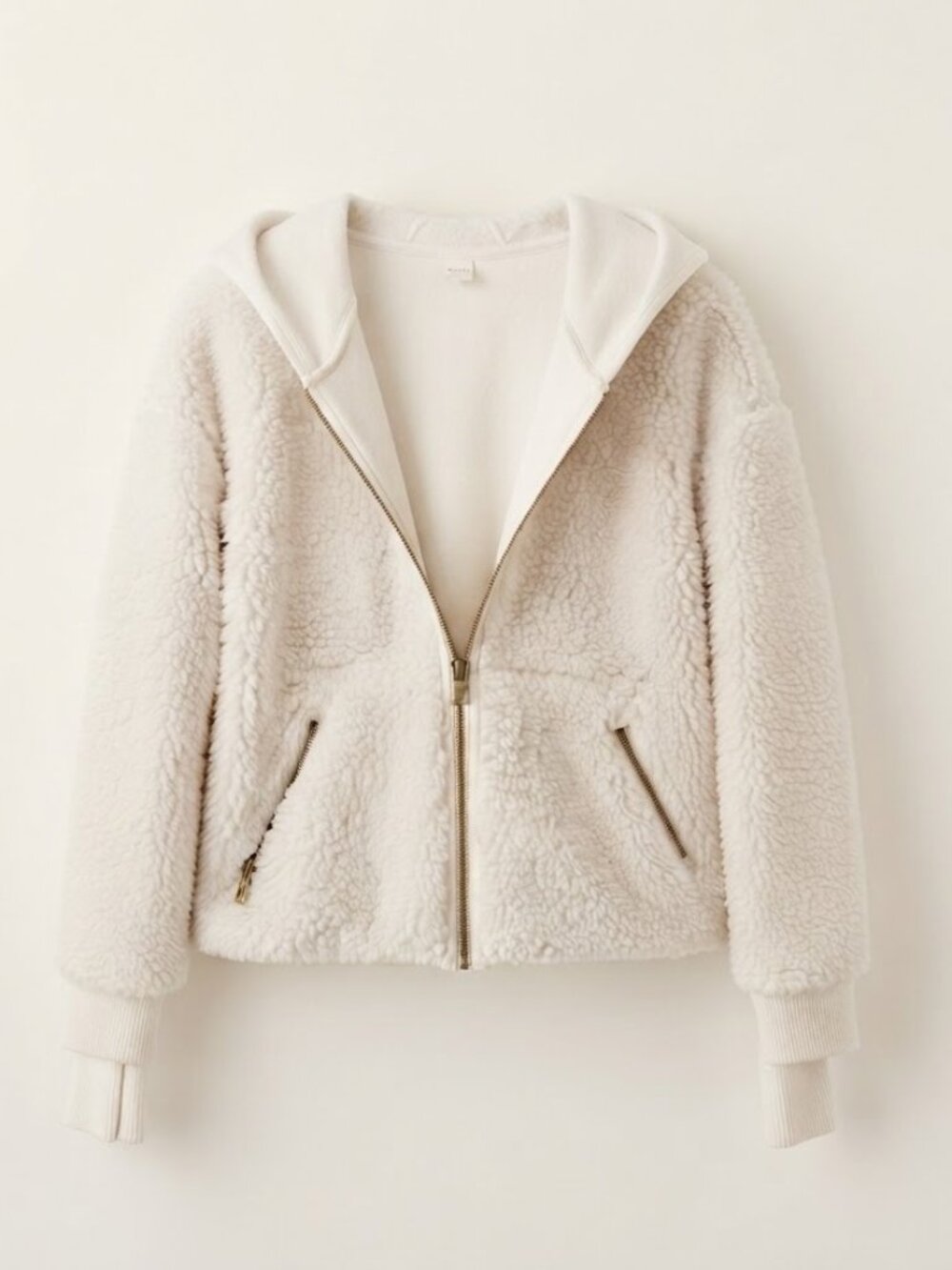 Athleta Cream Sherpa Teddy Zip Hoodie | Cozy Fleece | Sz S